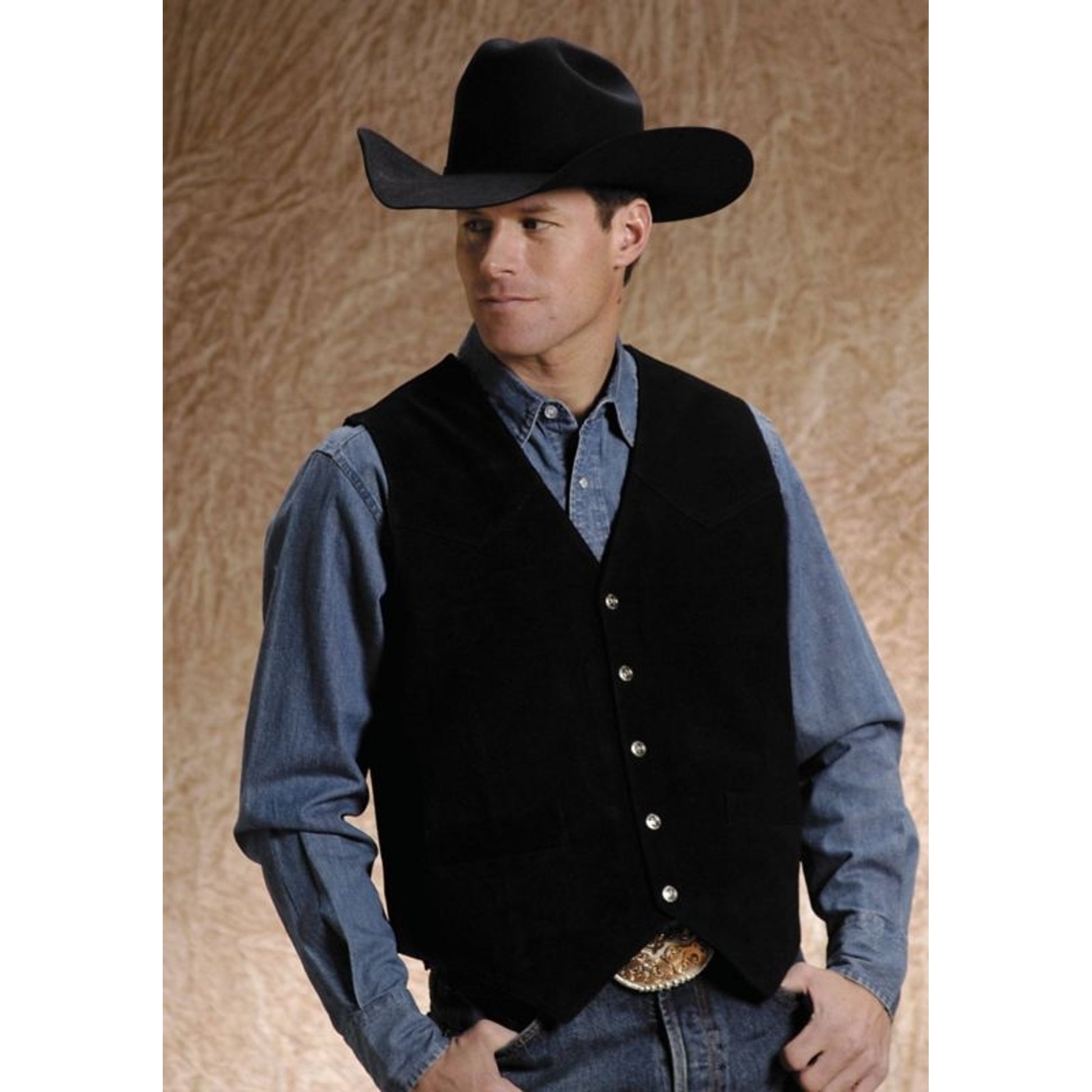 Roper Mens Tall Man Suede Vest XXL Tall Black