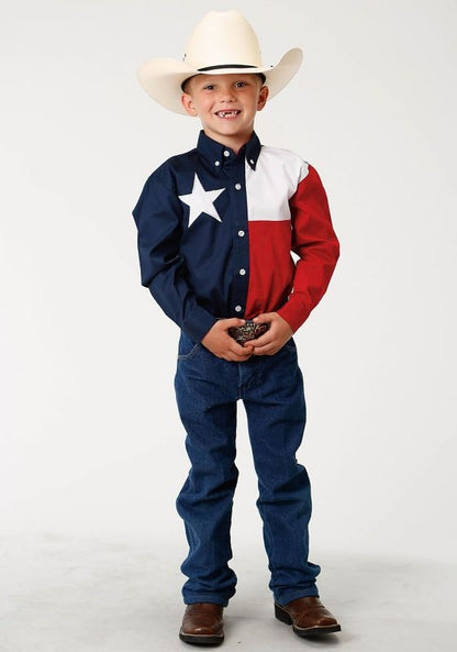 Roper Boys Texas Flag Shirt MD Red White/Navy