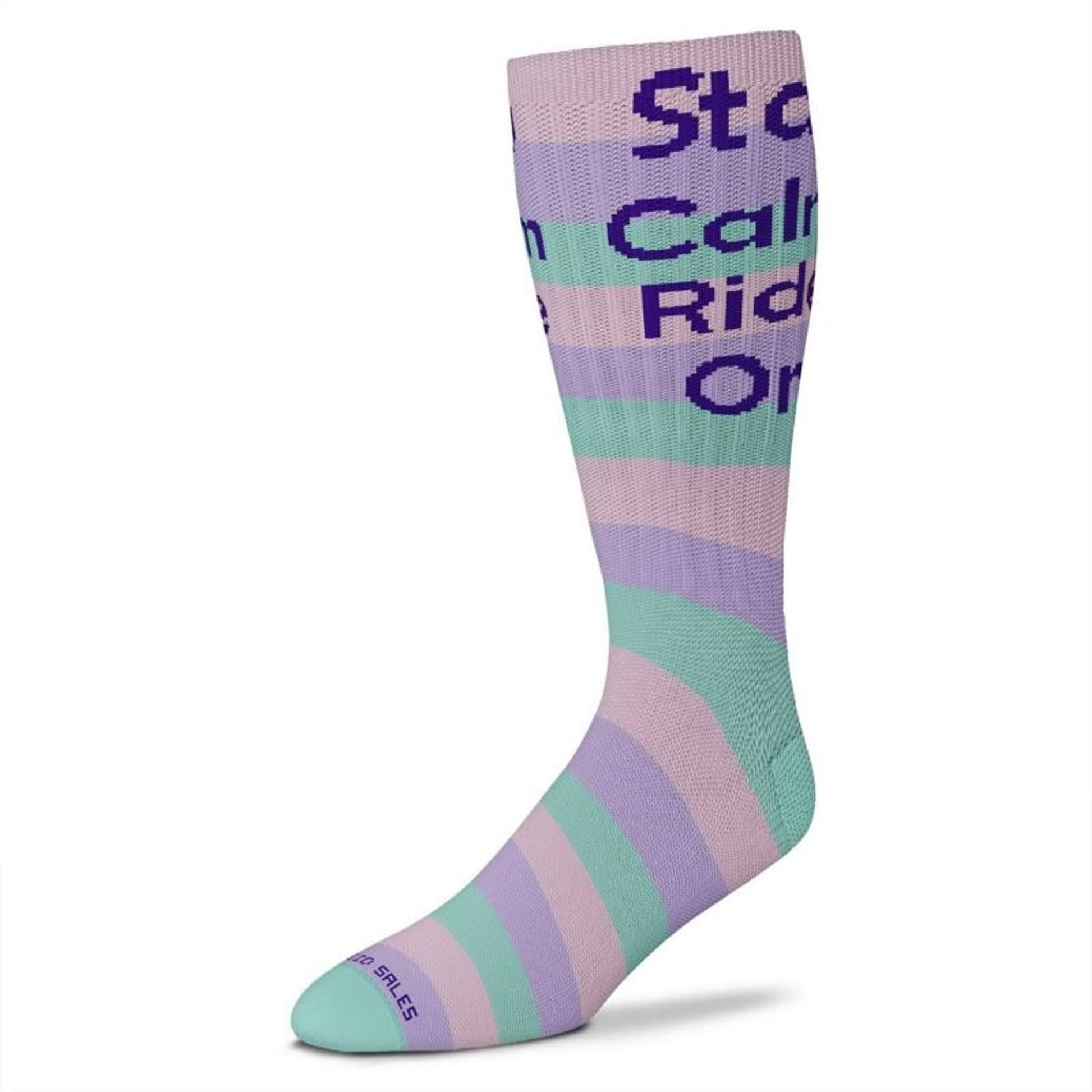 Stay Calm Ride On Striped Tall Socks Adult Pastel