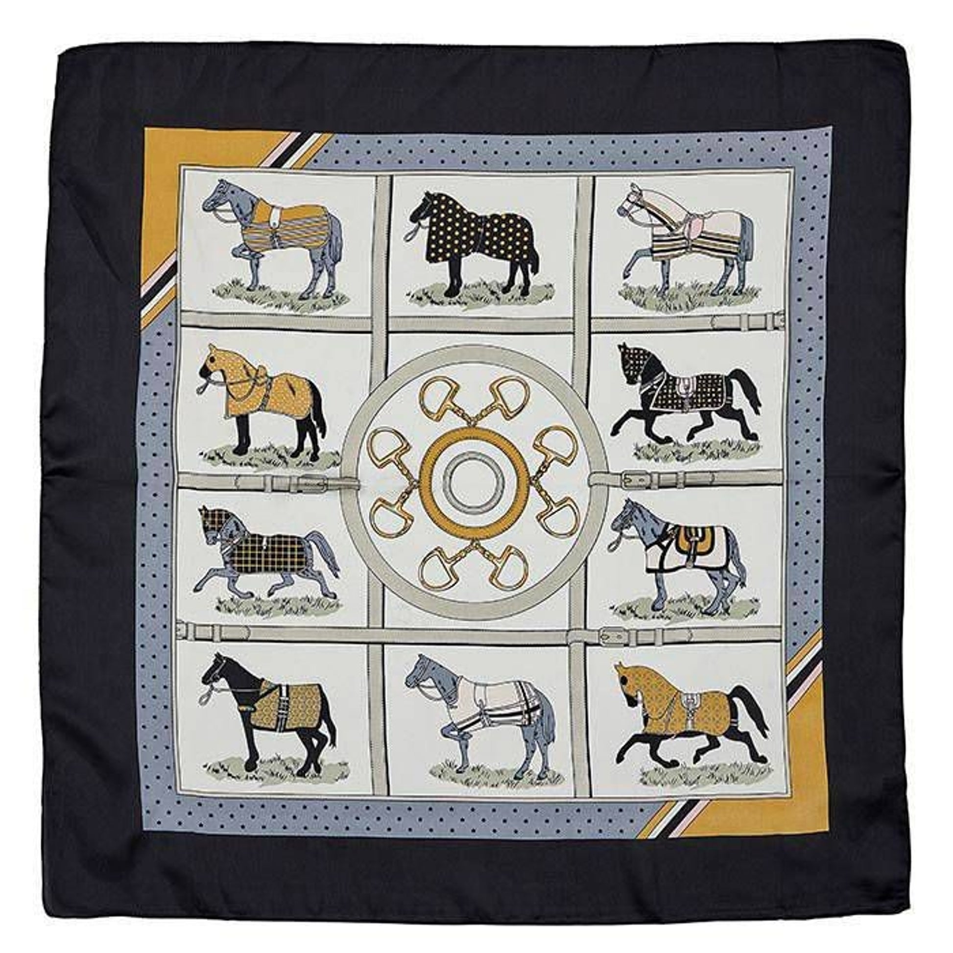 Kelley Horses in Blankets Satin Scarf 28" X 28" Bl
