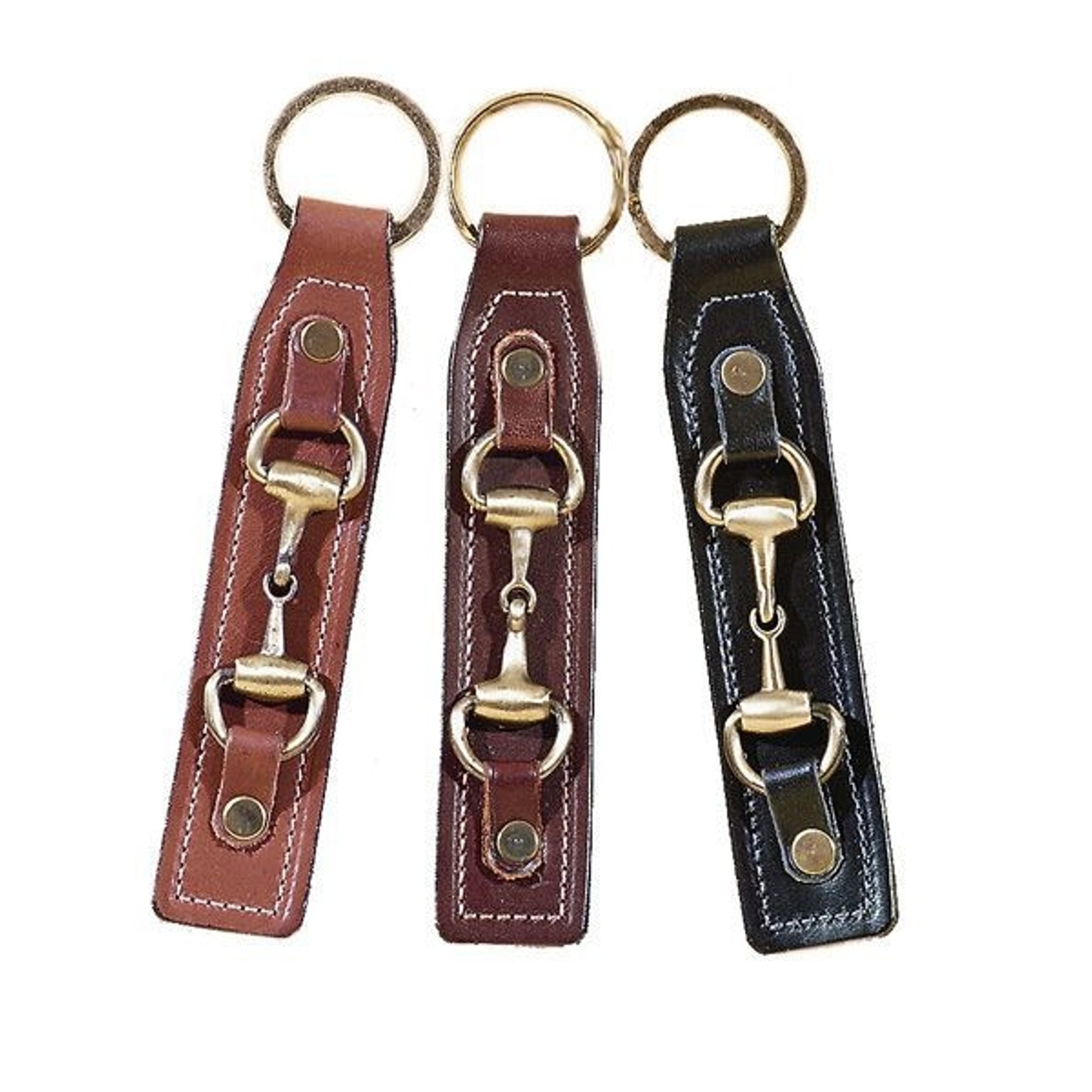 Tory Leather Brass Snaffle Bit Key Fob 1Inx5In Blk